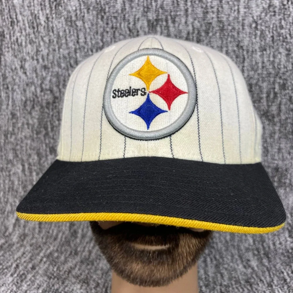 Vintage Pittsburgh Steelers Reebok Fitted Hat 7 3/8 Pinstripe White Cap NFL Wool